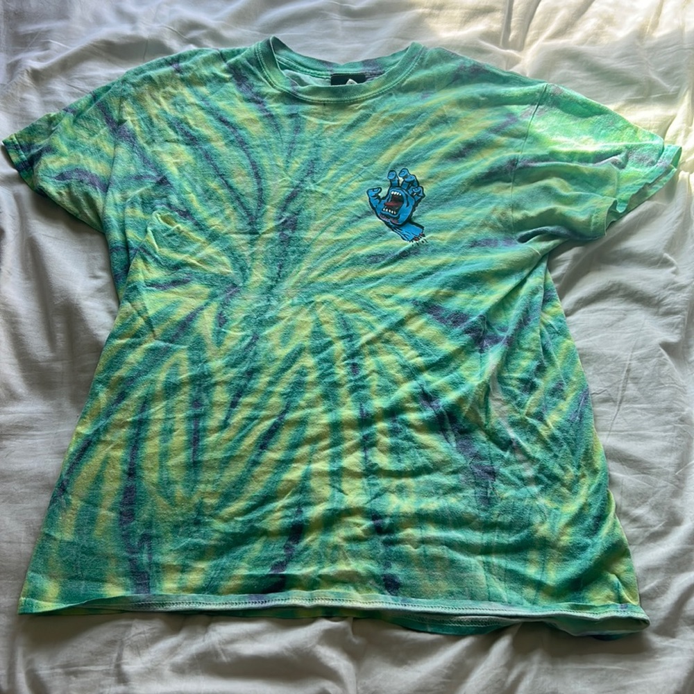 santa cruz blue and green tie dye graphic tee